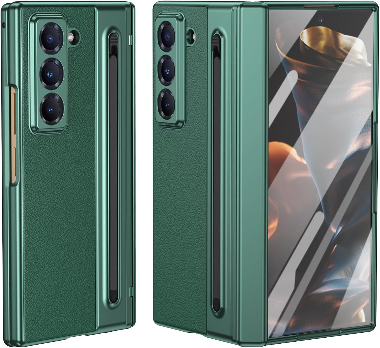 iTape Lightweight phone case for Samsung W25, hinged case supports wireless charging with lens protection, screen protector, complimentary stylus, drop-proof and fingerprint resistant Gold