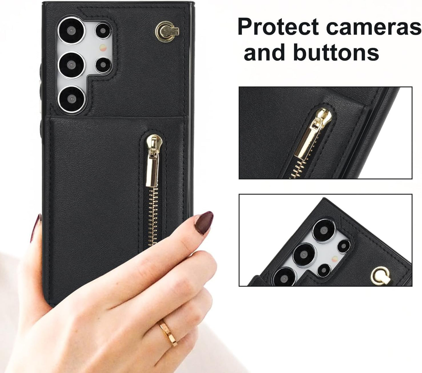 iTape Samsung Galaxy S24 Ultra Case Wallet, Zipper Coin Pouch, Credit Card Slot Holder, Wrist Strap, Samsung Galaxy S24 Ultra Case Adjustable Crossbody Lanyard [RFID Blocked]