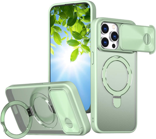 Magnetic mobile phone case for iPhone 15 Pro max, 360° rotating bracket supports wireless charging, camera sliding window protection, shockproof ultra-thin shell