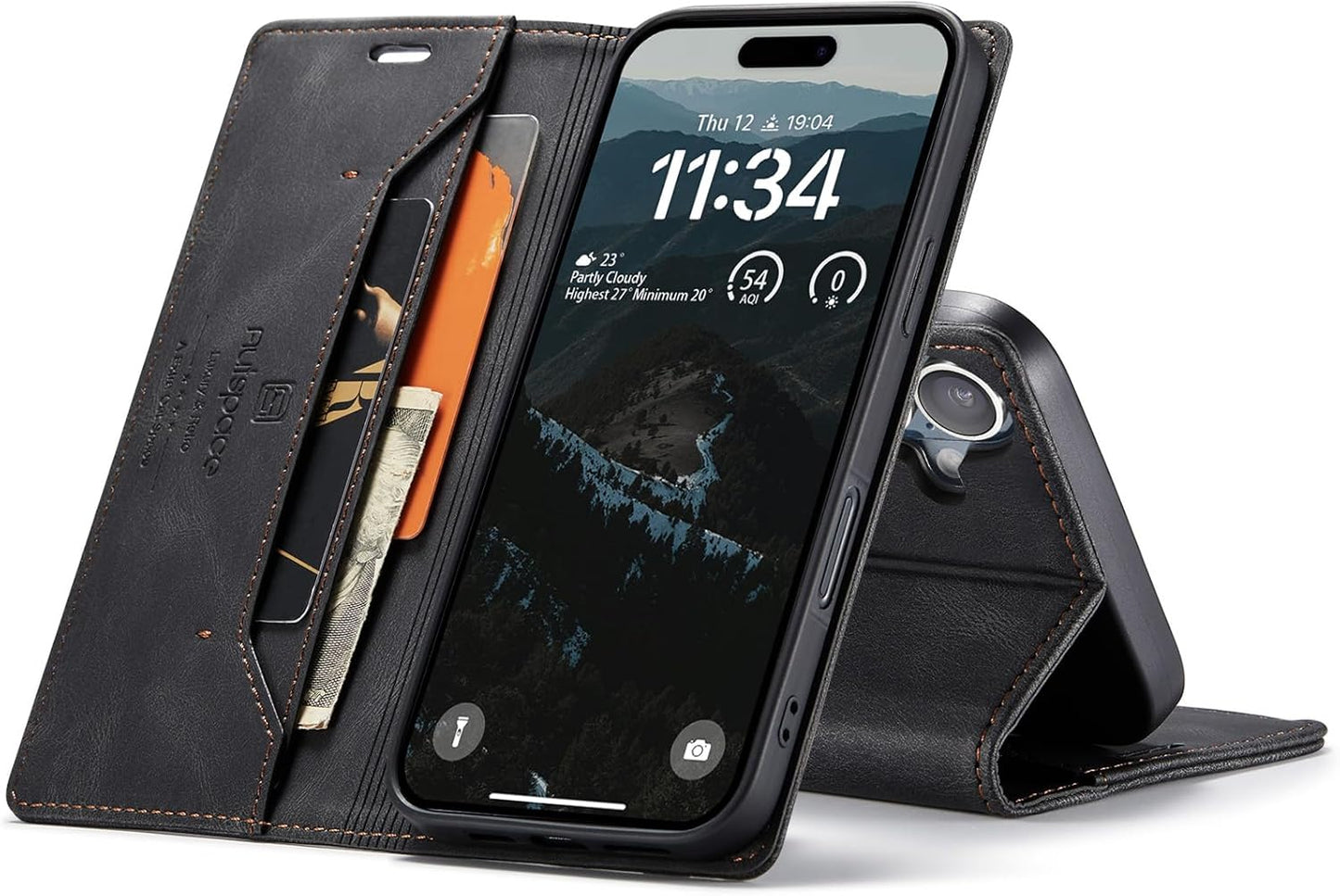 Retro frosted soft leather mobile phone case for iPhone 16, RFID (anti-theft swipe), wallet card slot flip cover stand, Red