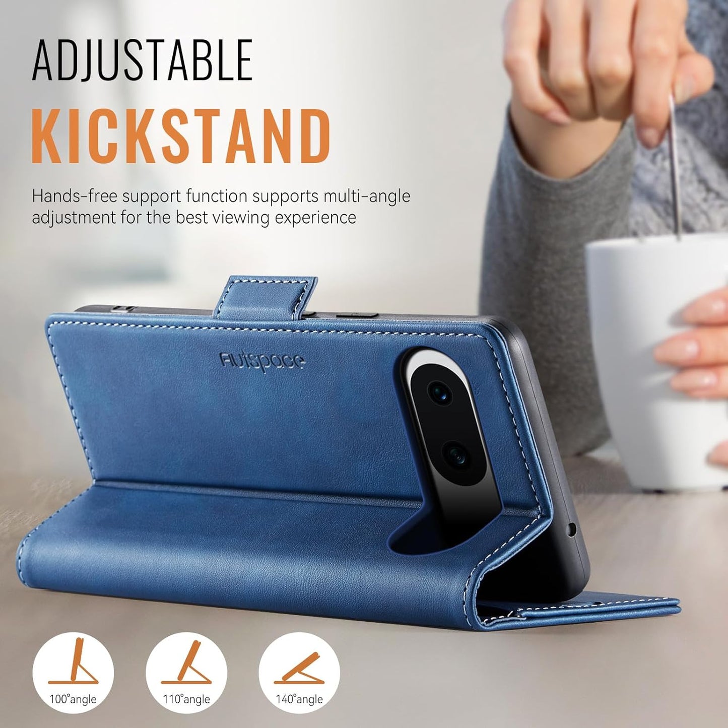 iTape Soft leather wallet case for Google Pixel 8a, RFID (anti-theft), wallet card slot flip cover stand for Google Pixel 8a Support wireless charging Blue
