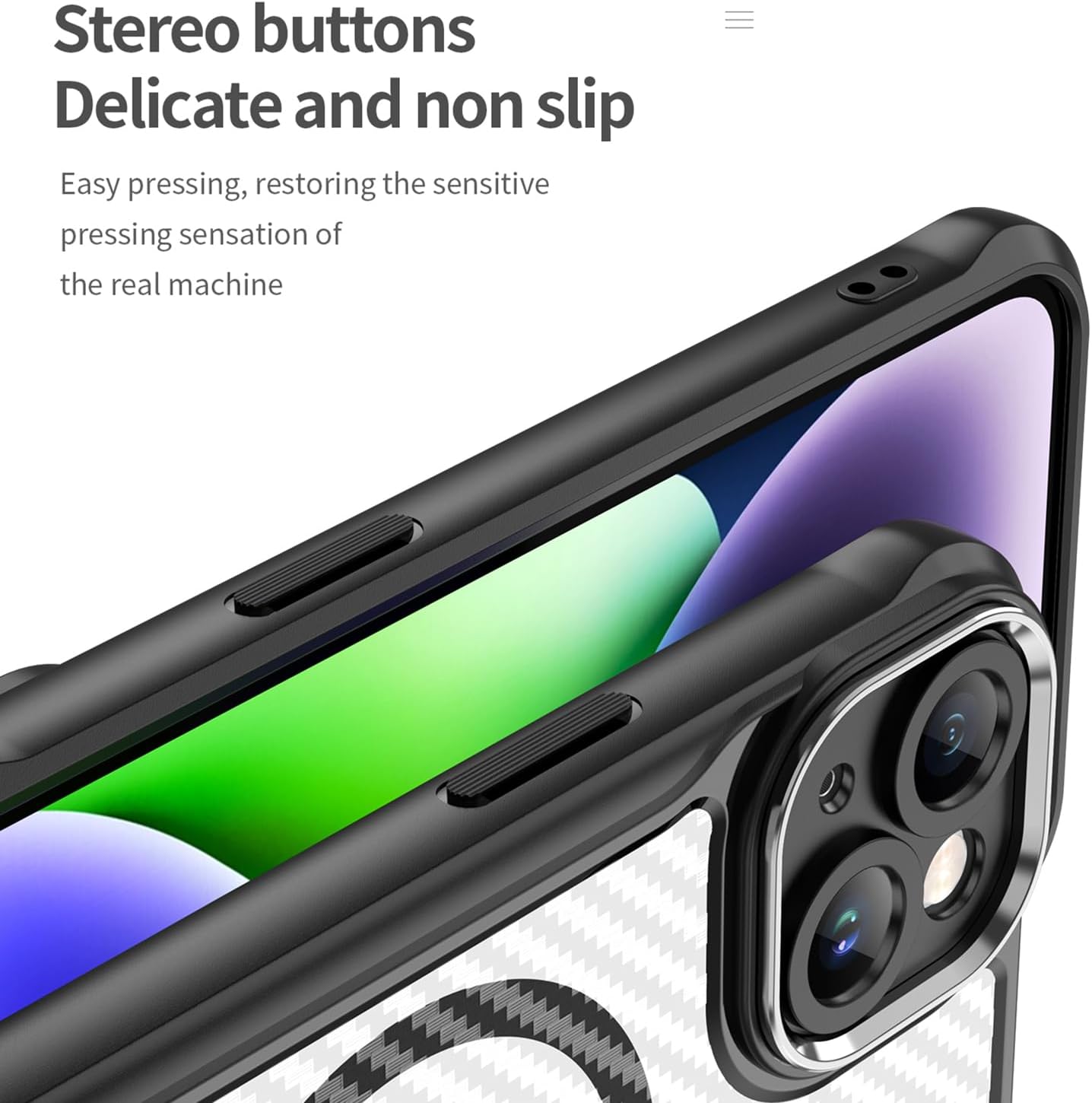 Magnetic carbon fibre case for iPhone 14, support wireless charging, carbon fibre shockproof slim case Black