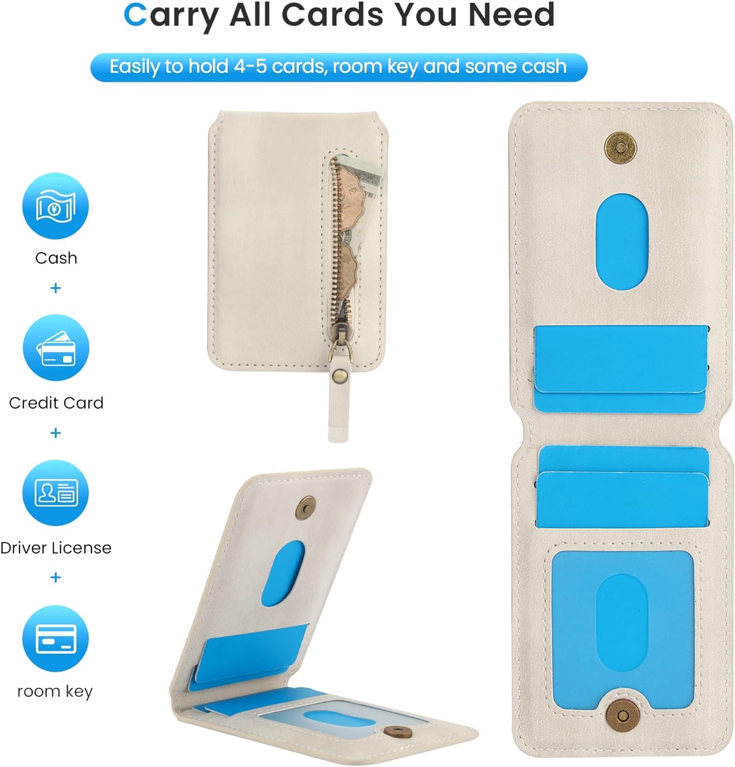 iTape Magnetic Card Holder Phone case Suitable for Samsung Galaxy S24 Ultra, Zipper Magnetic Split Magnetic Wallet with Adjustable Bracket