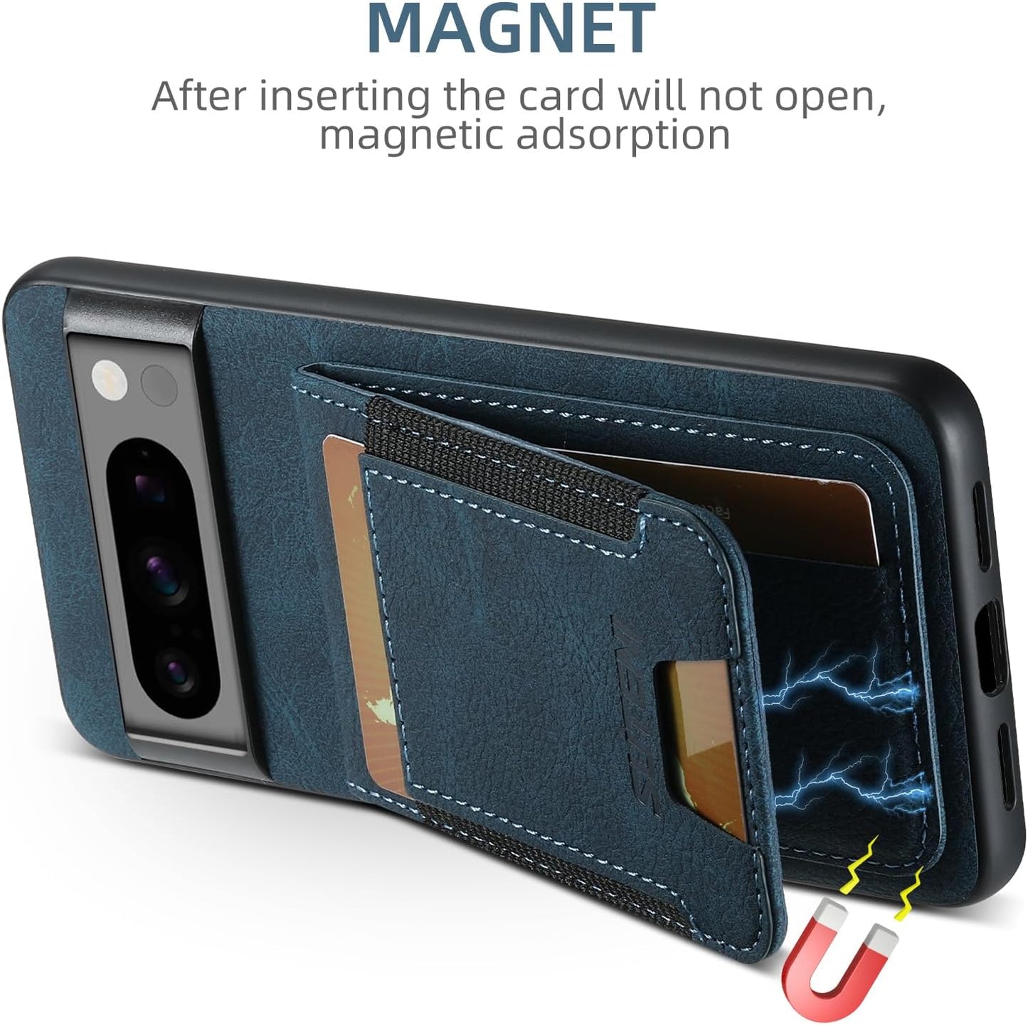 iTape Litchi Texture Phone Case for Google Pixel 8 Pro - Ultra-thin Simple Card Holder Phone Case with Stand Durable Buffer [Shockproof TPU Inner Shell] Black