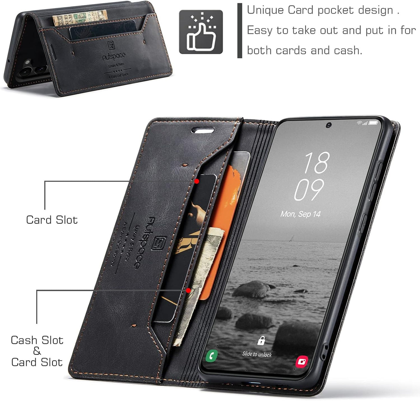 iTape Retro frosted soft leather mobile phone case for Samsung Galaxy S24, RFID (anti-theft swipe), wallet card slot flip cover stand, Green