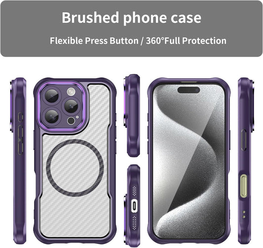 Magnetic carbon fibre case for iPhone 16 Pro, support wireless charging, carbon fibre shockproof slim case Purple
