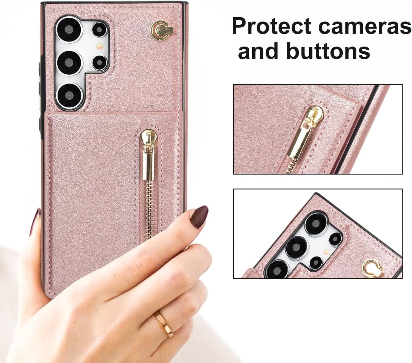 iTape Samsung Galaxy S24 Ultra Case Wallet, Zipper Coin Pouch, Credit Card Slot Holder, Wrist Strap, Samsung Galaxy S24 Ultra Case Adjustable Crossbody Lanyard [RFID Blocked]