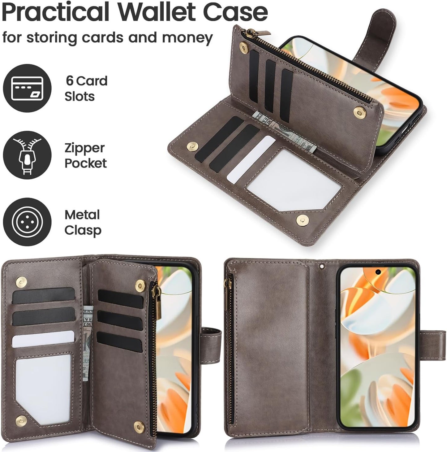 iTape Orchid Butterfly Phone Case for Google Pixel 9 with Multiple Card Slots Wallet, Magnetic Closure Bracket, Shockproof Protective Phone Case Wristband