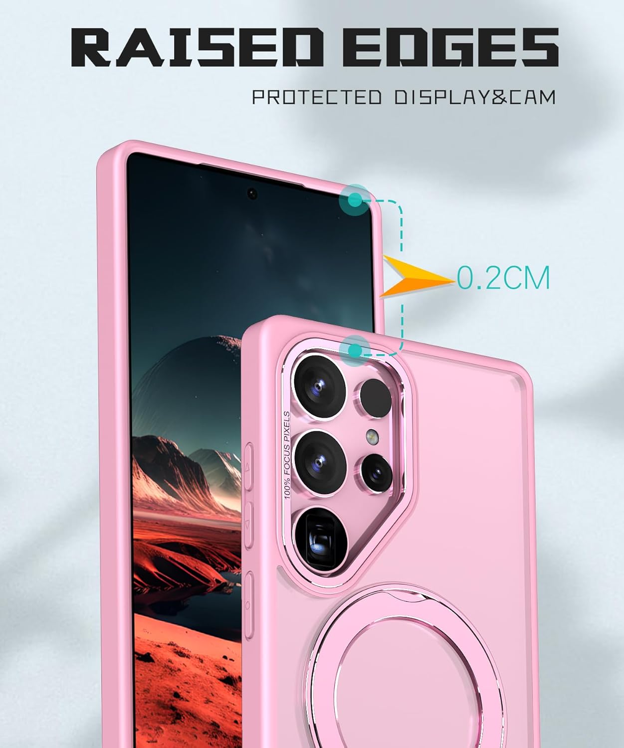 iTape Magnetic phone case for Samsung Galaxy S25 Ultra, 360° rotating bracket supports wireless charging, shockproof ultra-thin shell Pink