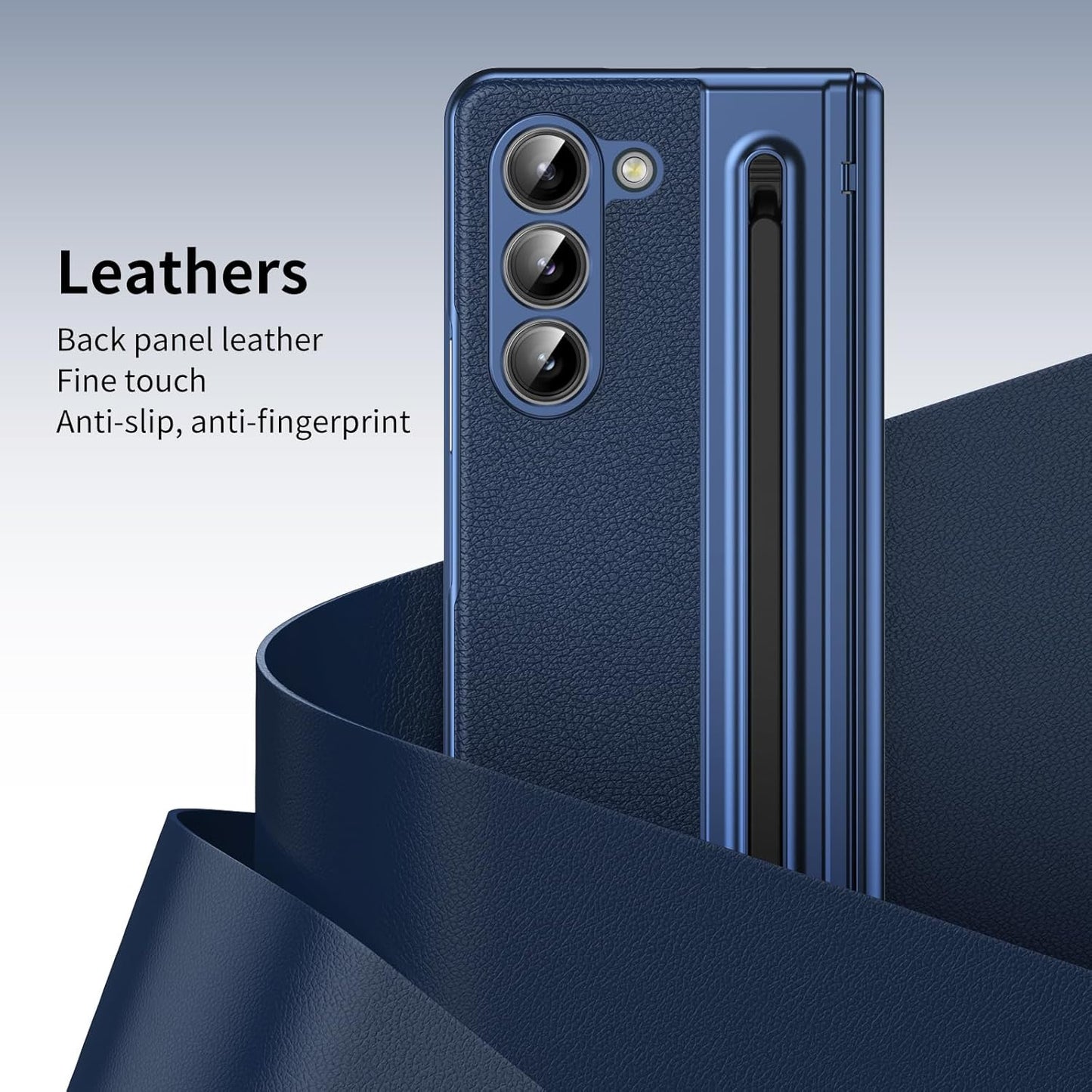 Lightweight phone case for Samsung Galaxy Z Fold5, hinged case supports wireless charging with lens protection, screen protector, complimentary stylus, drop-proof and fingerprint resistant
