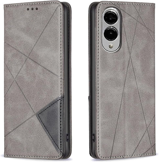 iTape Magnetic diamond-shaped leather phone case for Samsung Galaxy S25 Edge, magnetic closure wallet-style case, flip-top stand, provides shockproof protection Gray