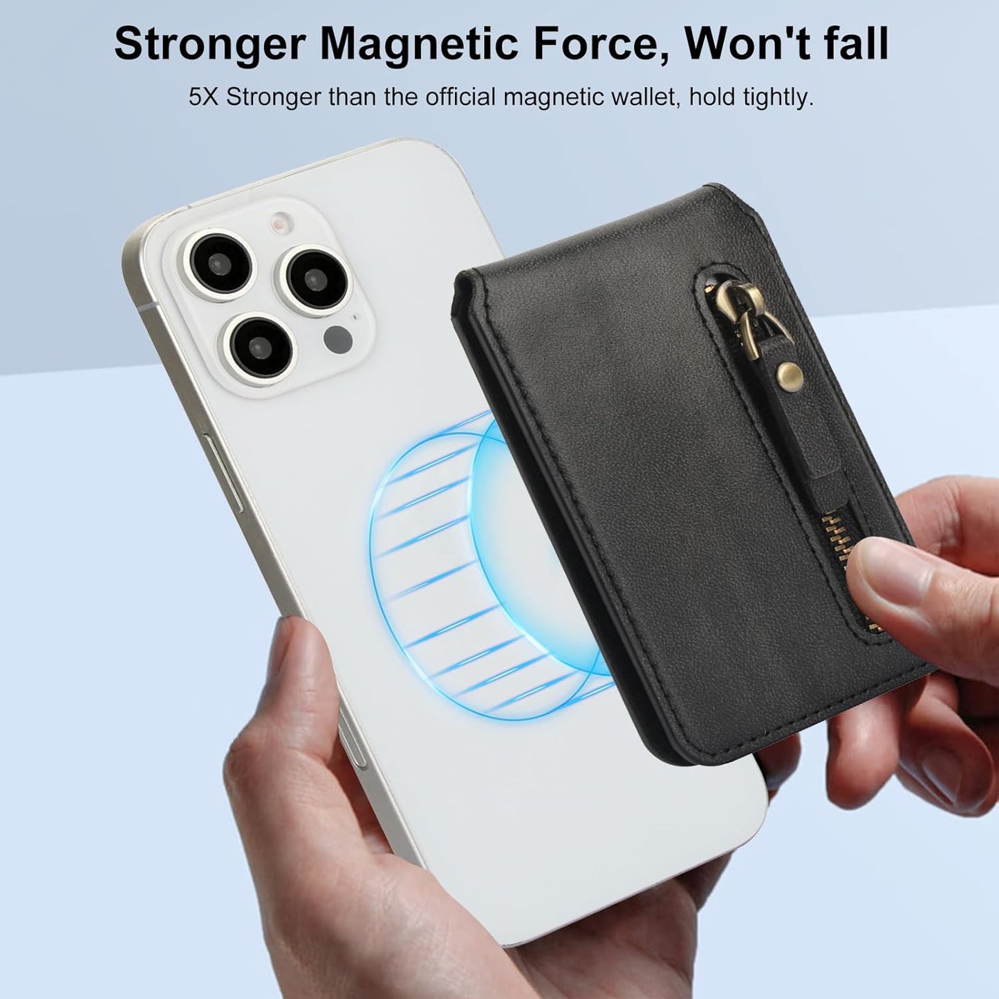 Magnetic card holder phone case suitable for iPhone 16 Pro, zipper magnetic split magnetic wallet with adjustable bracket Brown