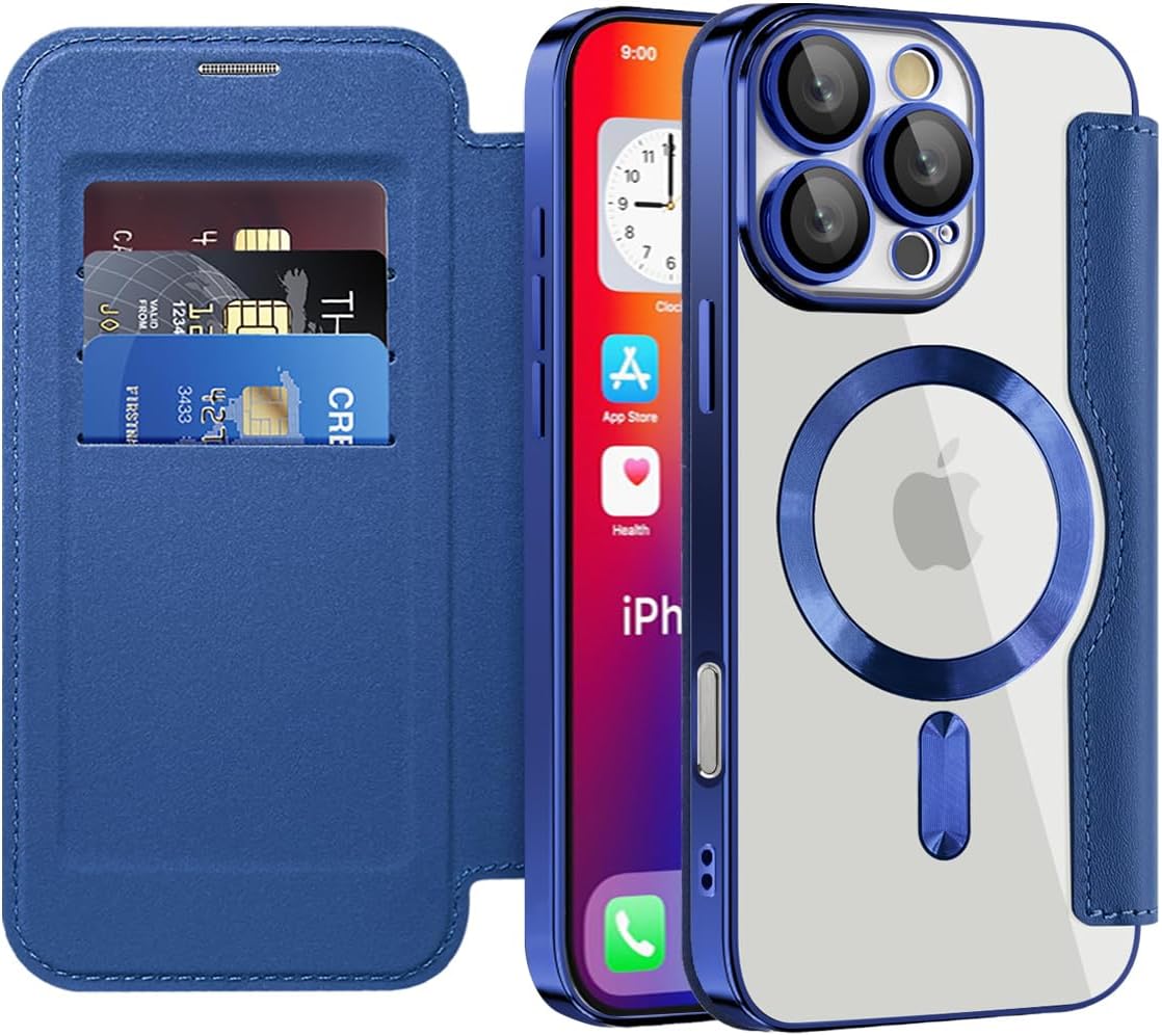 Wallet phone case suitable for iPhone 16 Pro max with [Credit Card Holder][RFID Blocking], compatible with magnetic wireless charging Pink