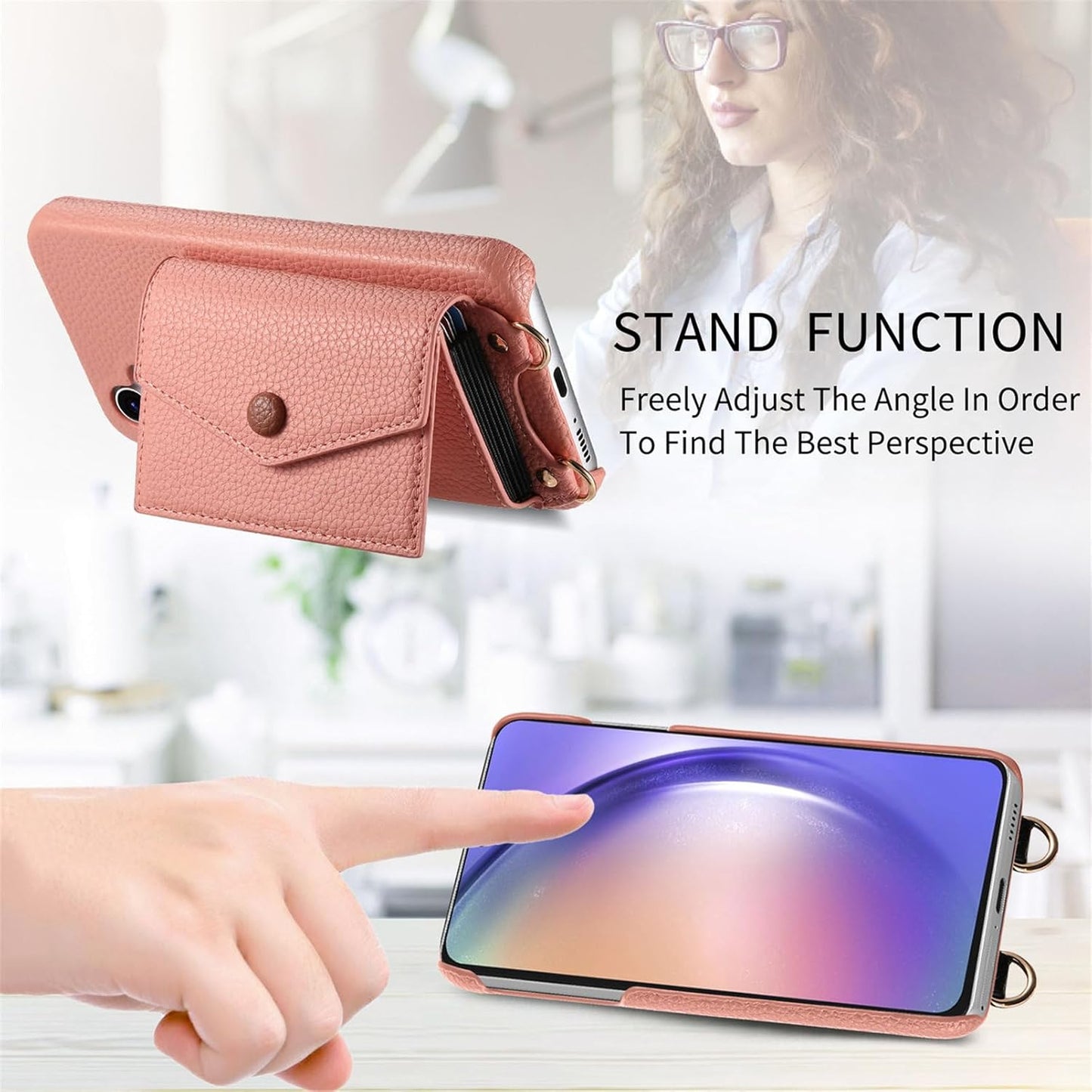 iTape Card Holder Wallet Phone Case for Samsung Galaxy A54 5G, Shockproof Ultra-thin Phone Case, Makeup Mirror with Crossbody Strap Brown