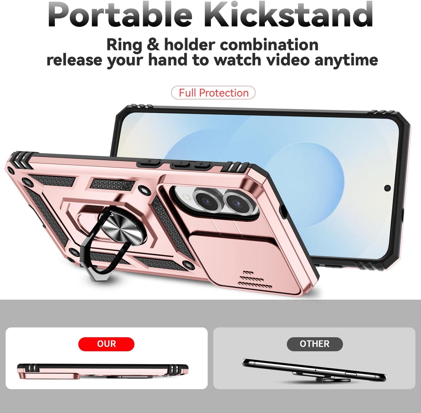 iTape Magnetic Car Mount 2 in 1 Phone Case for Samsung Galaxy S25 Edge 5G, Military Grade Protective Case, Phone Case Built-in 360° Rotating Ring Bracket Buckle Push Window Lens Protection Red