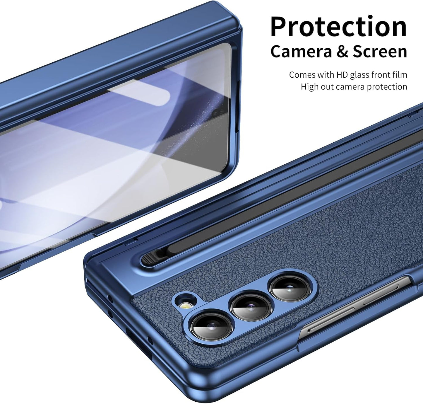Lightweight phone case for Samsung Galaxy Z Fold5, hinged case supports wireless charging with lens protection, screen protector, complimentary stylus, drop-proof and fingerprint resistant