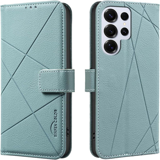 iTape Wallet phone case for Samsung Galaxy S24 Ultra, RFID anti-theft wallet, pressed edge leather case flip cover stand Green