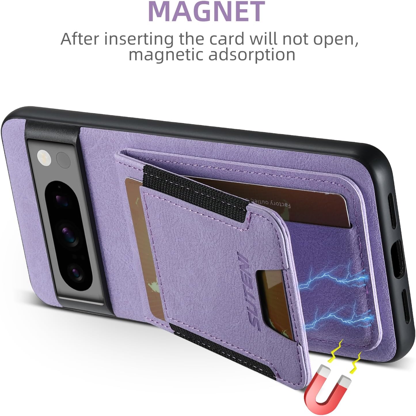 iTape Litchi Texture Phone Case for Google Pixel 8 Pro - Ultra-thin Simple Card Holder Phone Case with Stand Durable Buffer [Shockproof TPU Inner Shell] Black