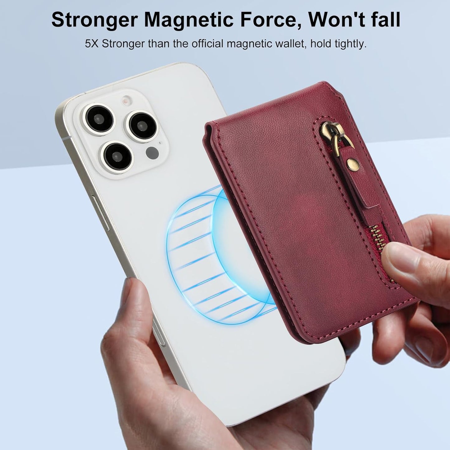 Magnetic card holder phone case suitable for iPhone 16 Pro, zipper magnetic split magnetic wallet with adjustable bracket Brown