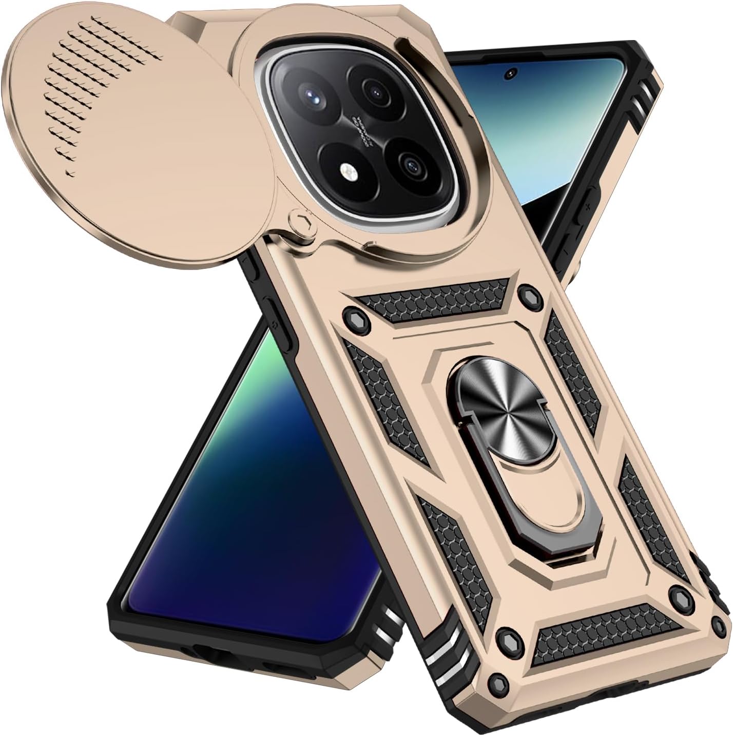 Magnetic Car Mount 2 in 1 Phone Case for Xiaomi Redmi Note 14 Pro+ 5G, Military Grade Protective Case, Phone Case Built-in 360° Rotating Ring Bracket Buckle Push Window Lens Protection