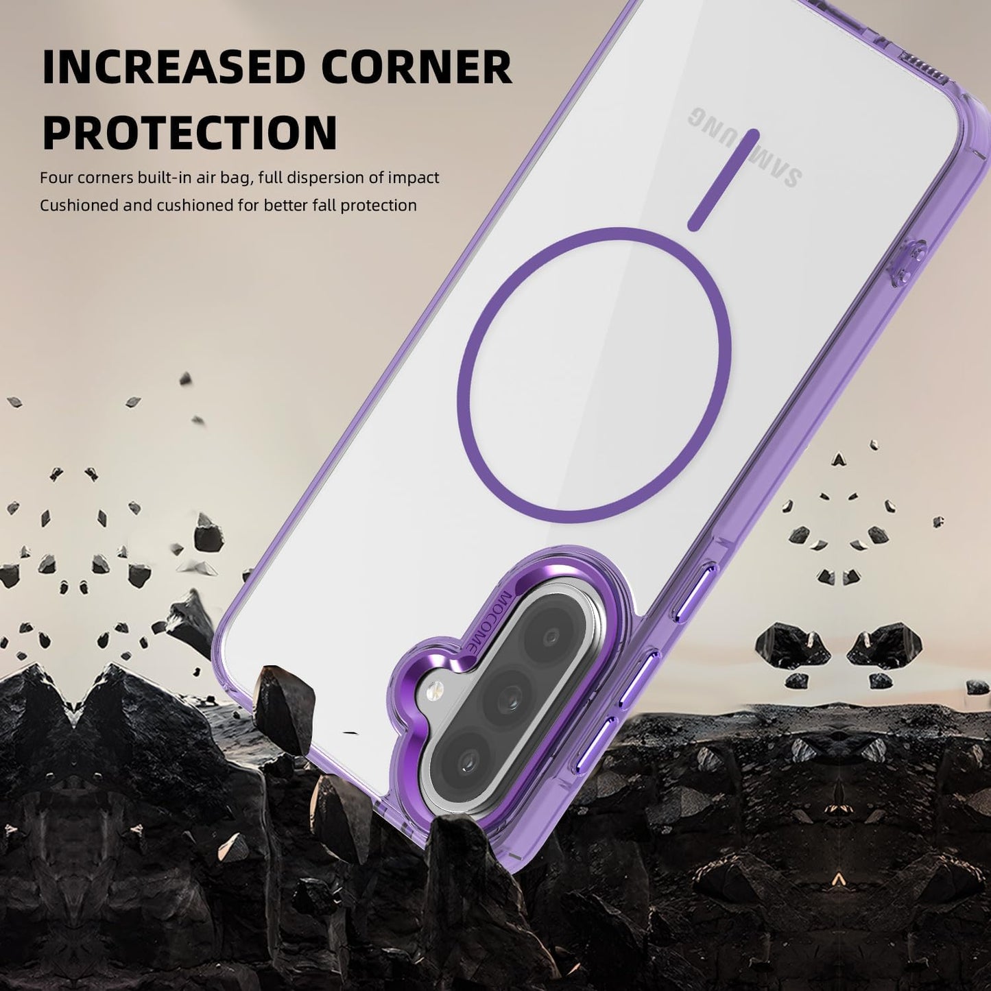 iTape Magnetic transparent phone case for Samsung Galaxy A36, supports wireless charging, military-grade drop-proof, compatible with Samsung Galaxy A36 Car magnetic bracket