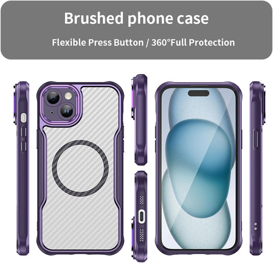 Magnetic carbon fibre case for iPhone 14 Plus, support wireless charging, carbon fibre shockproof slim case Purple