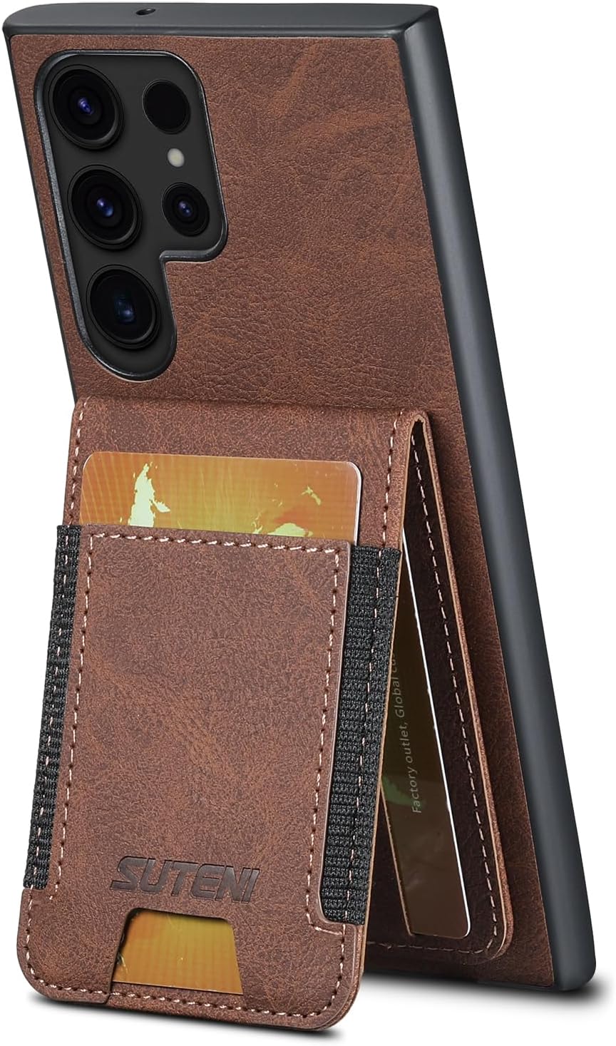 iTape Litchi Texture Phone Case for Samsung Galaxy S23 Ultra - Ultra-thin Simple Card Holder Phone Case with Stand Durable Buffer [Shockproof TPU Inner Shell] Blue