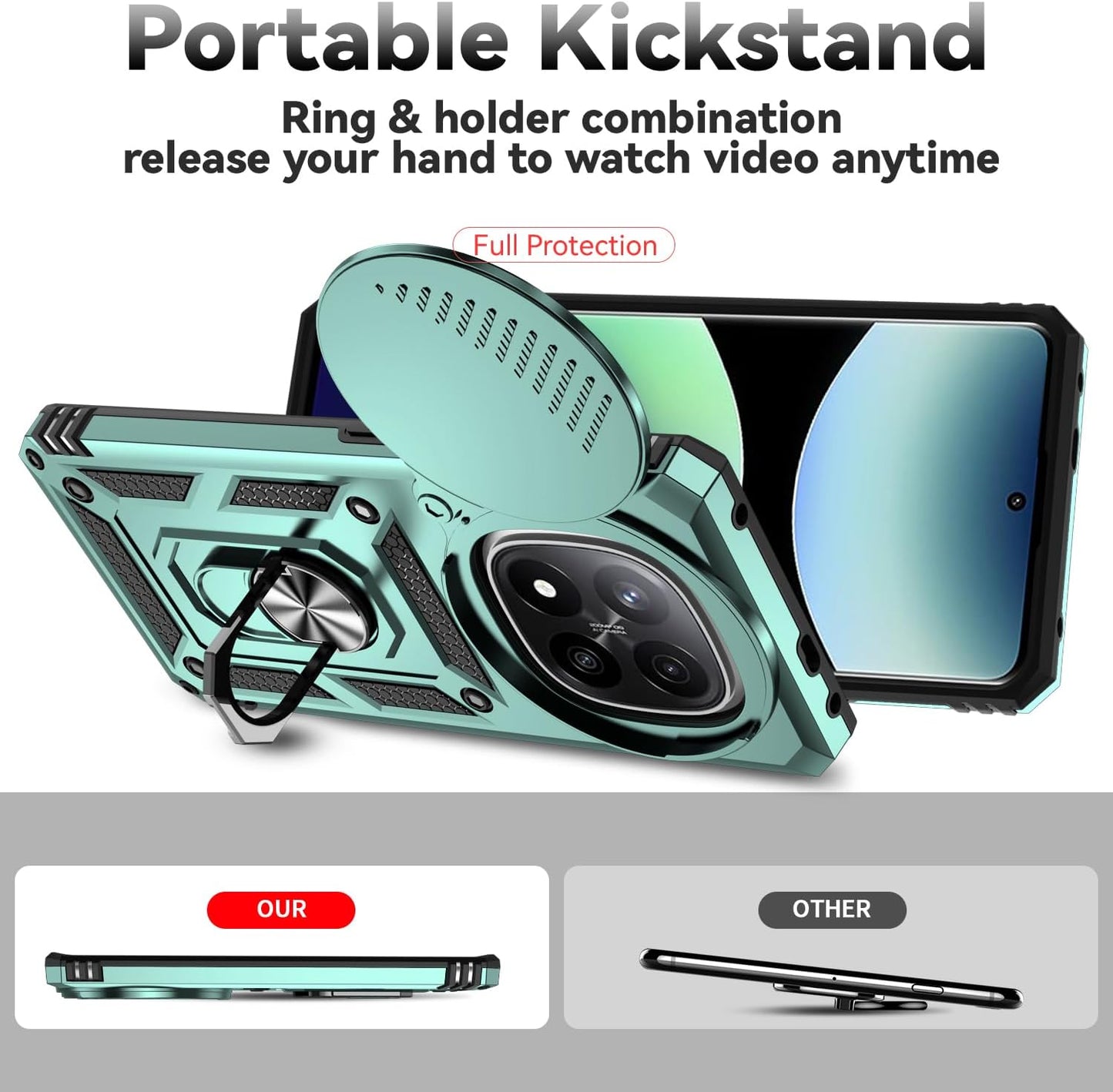 Magnetic Car Mount 2 in 1 Phone Case for Xiaomi Redmi Note 14 Pro+ 5G, Military Grade Protective Case, Phone Case Built-in 360° Rotating Ring Bracket Buckle Push Window Lens Protection