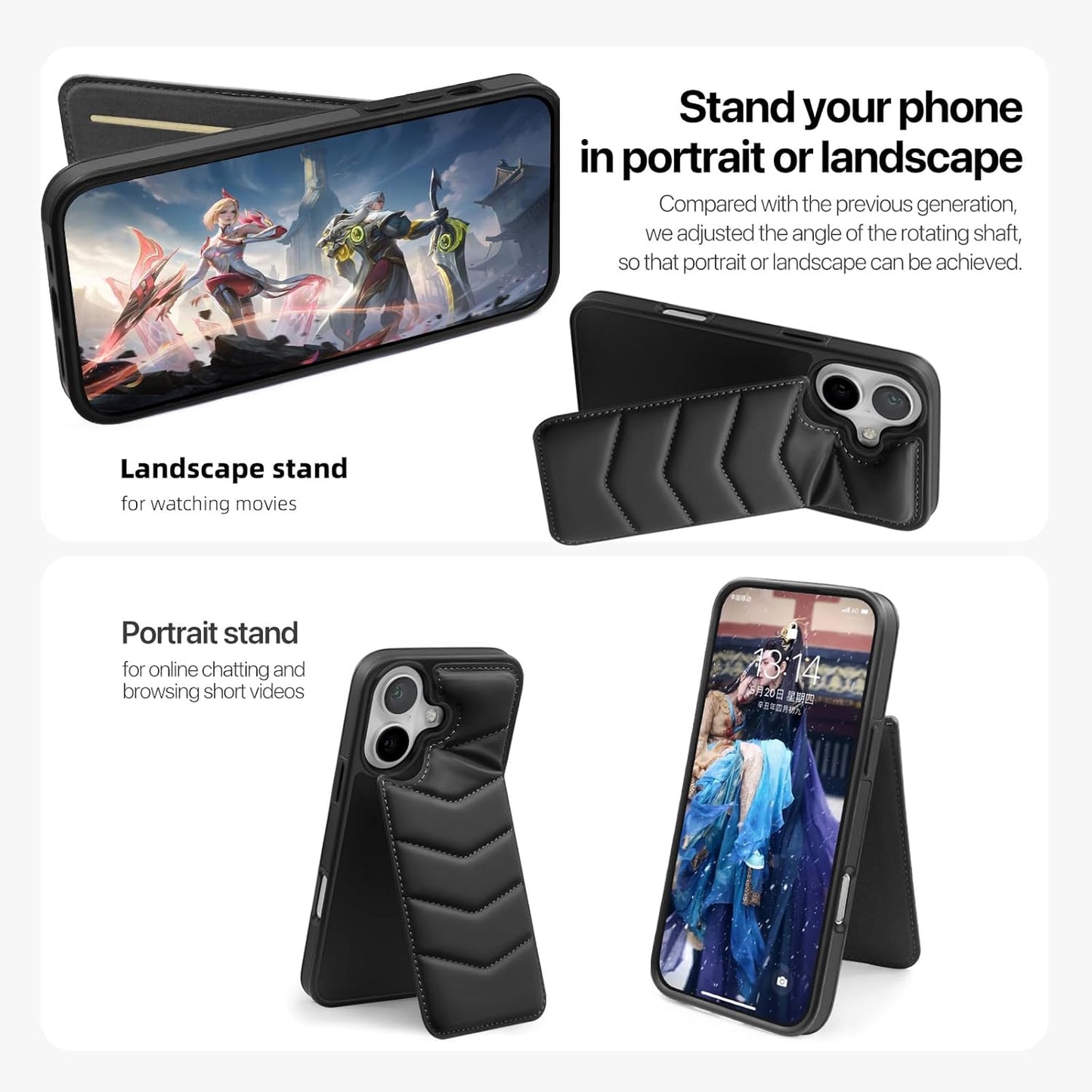 Lycra Down Phone Case for iPhone 16 Plus with [Credit Card Holder] [RFID] Invisible Flip Holder, Magnetic car mount, waterproof and drop-proof, comfortable to hold Green
