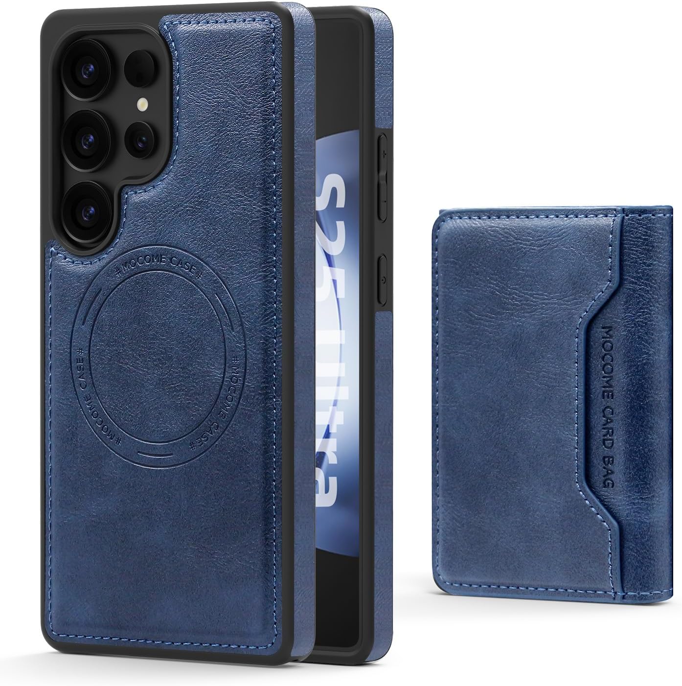 2 in 1 card holder phone case for Samsung Galaxy S25 Ultra, magnetic leather phone case magnetic car mount wireless charging, card holder holder Purple