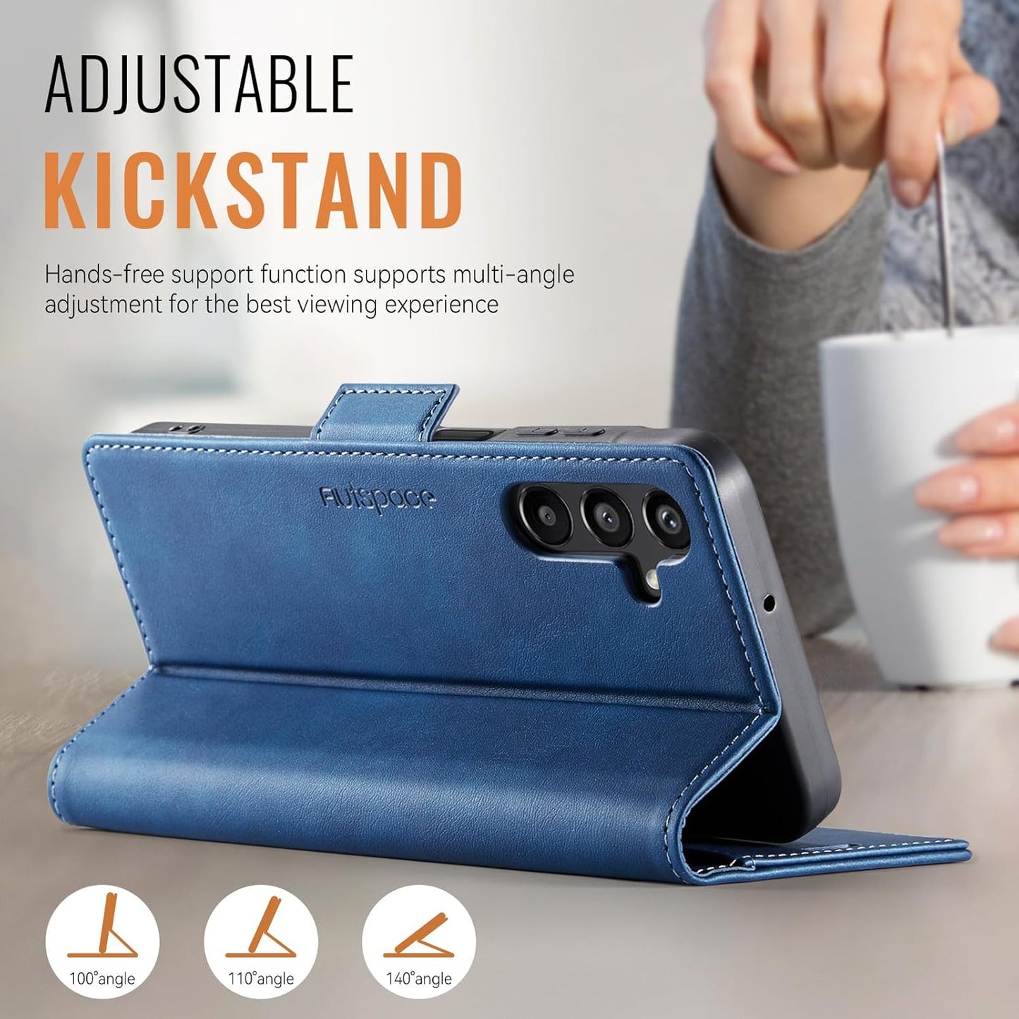 iTape Soft leather wallet case for Samsung Galaxy A14, RFID (anti-theft), wallet card slot flip cover stand for Samsung Galaxy A14 Support wireless charging Blue