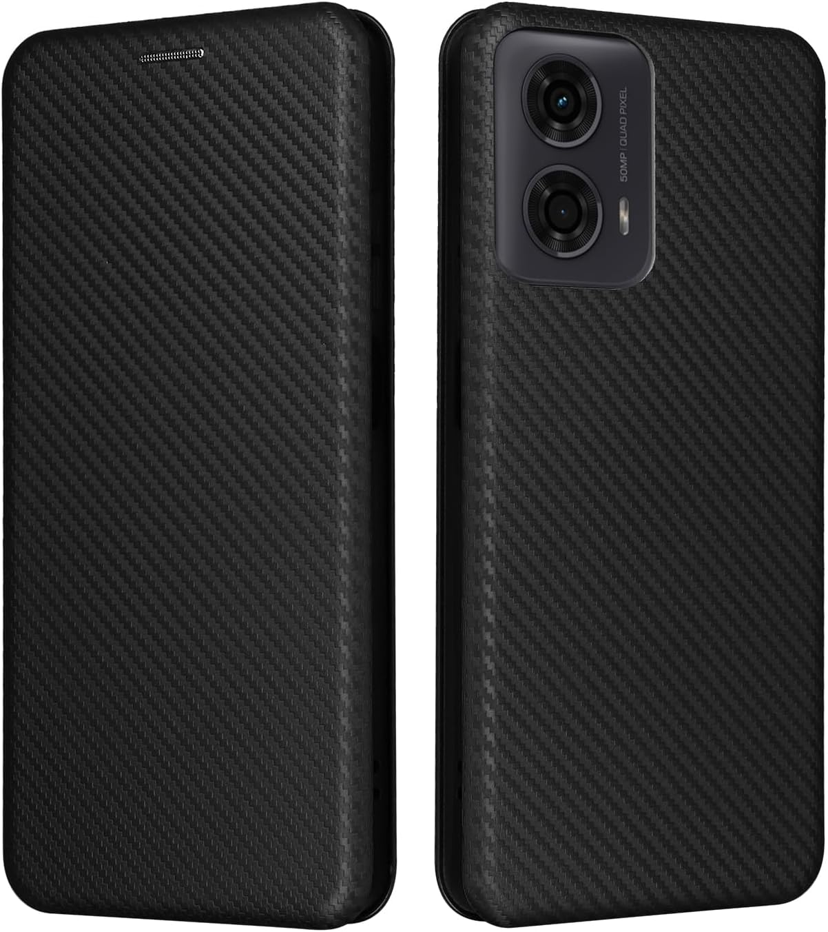 iTape Carbon fiber phone case for Motorola Moto G 04. Magnetic flip phone case, credit card slot, wallet case, shockproof and drop-proof Green