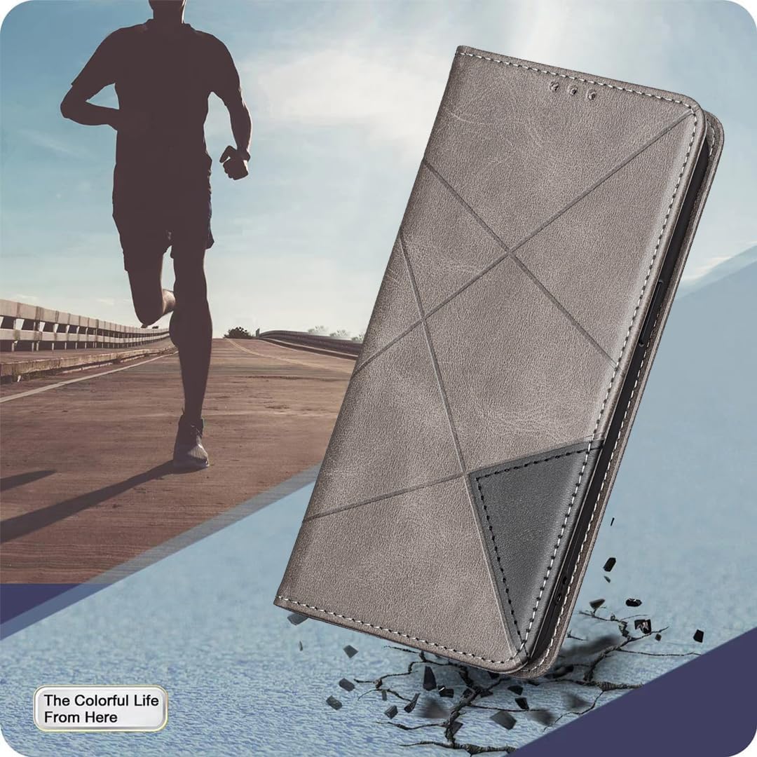 iTape Magnetic diamond-shaped leather phone case for Samsung Galaxy S25 Edge, magnetic closure wallet-style case, flip-top stand, provides shockproof protection Gray