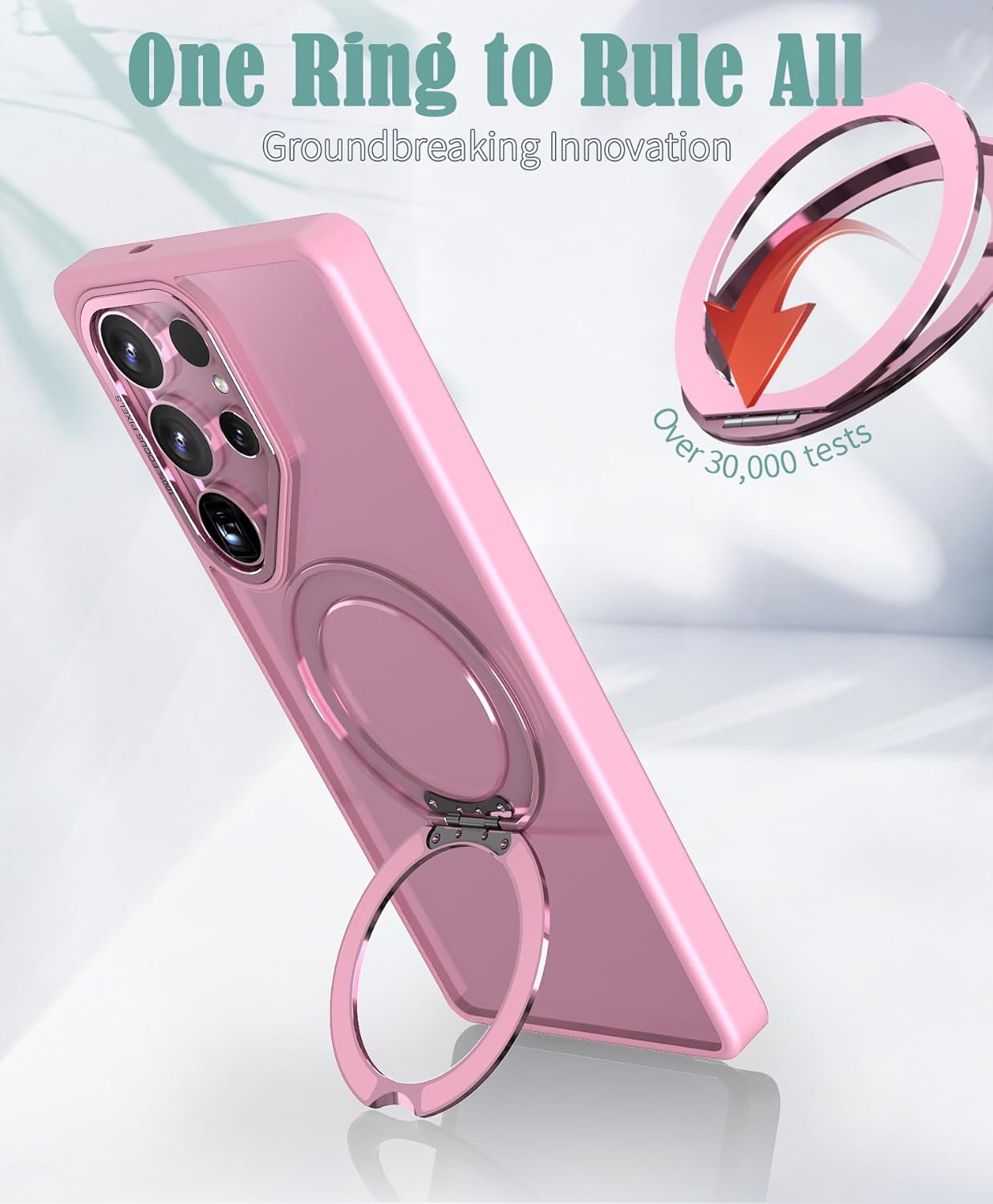 iTape Magnetic phone case for Samsung Galaxy S25 Ultra, 360° rotating bracket supports wireless charging, shockproof ultra-thin shell Pink