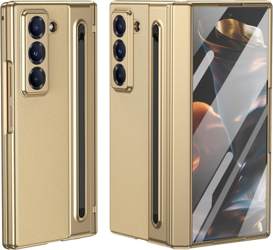 iTape Lightweight phone case for Samsung W25, hinged case supports wireless charging with lens protection, screen protector, complimentary stylus, drop-proof and fingerprint resistant Gold