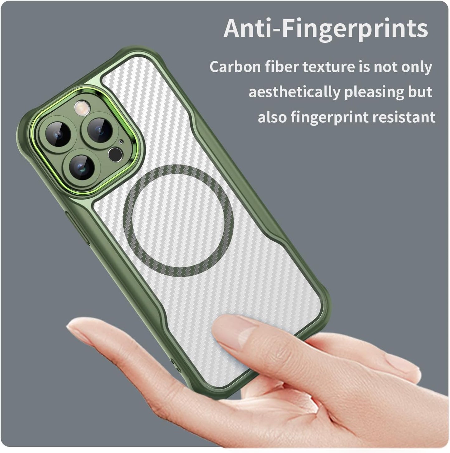 Magnetic carbon fibre case for iPhone 14 Pro max, support wireless charging, carbon fibre shockproof slim case Green