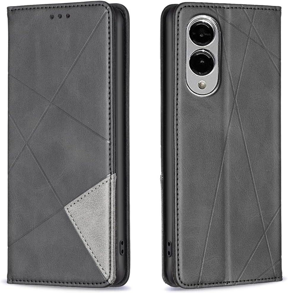 iTape Magnetic diamond-shaped leather phone case for Samsung Galaxy S25 Edge, magnetic closure wallet-style case, flip-top stand, provides shockproof protection Gray