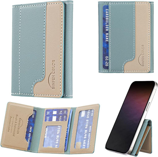 iTape Leather Magnetic Phone Wallet Compatible with Various Phone Models Android and iOS, Colorblock Horizontal Magnetic Card Holder Ultra-thin Wallet Card Holder Flip Stand Green