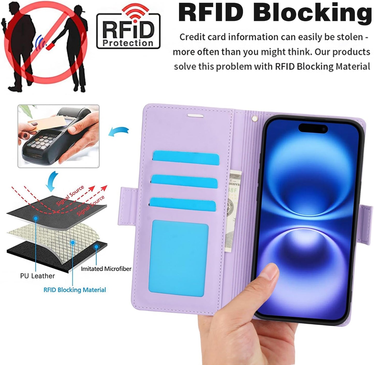Printed Wallet Phone Case for iPhone 16 Plus, RFID (Anti-Theft), Wallet Flip Stand with Wrist Strap for iPhone 16 Plus Rose Gold