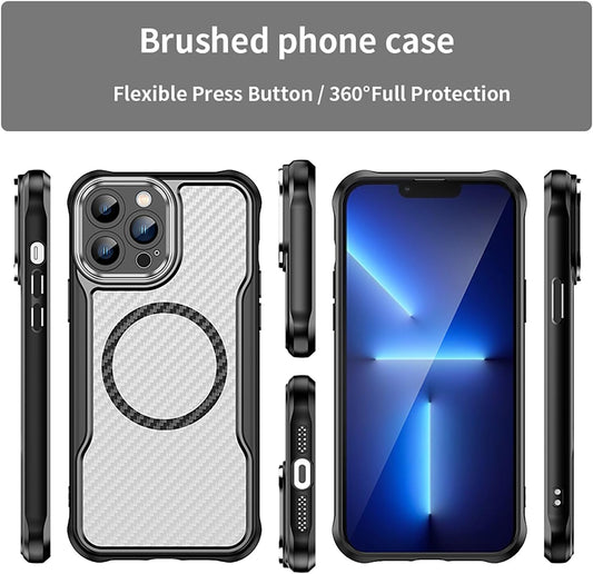 Magnetic carbon fibre case for iPhone 13 Pro max, support wireless charging, carbon fibre shockproof slim case Black