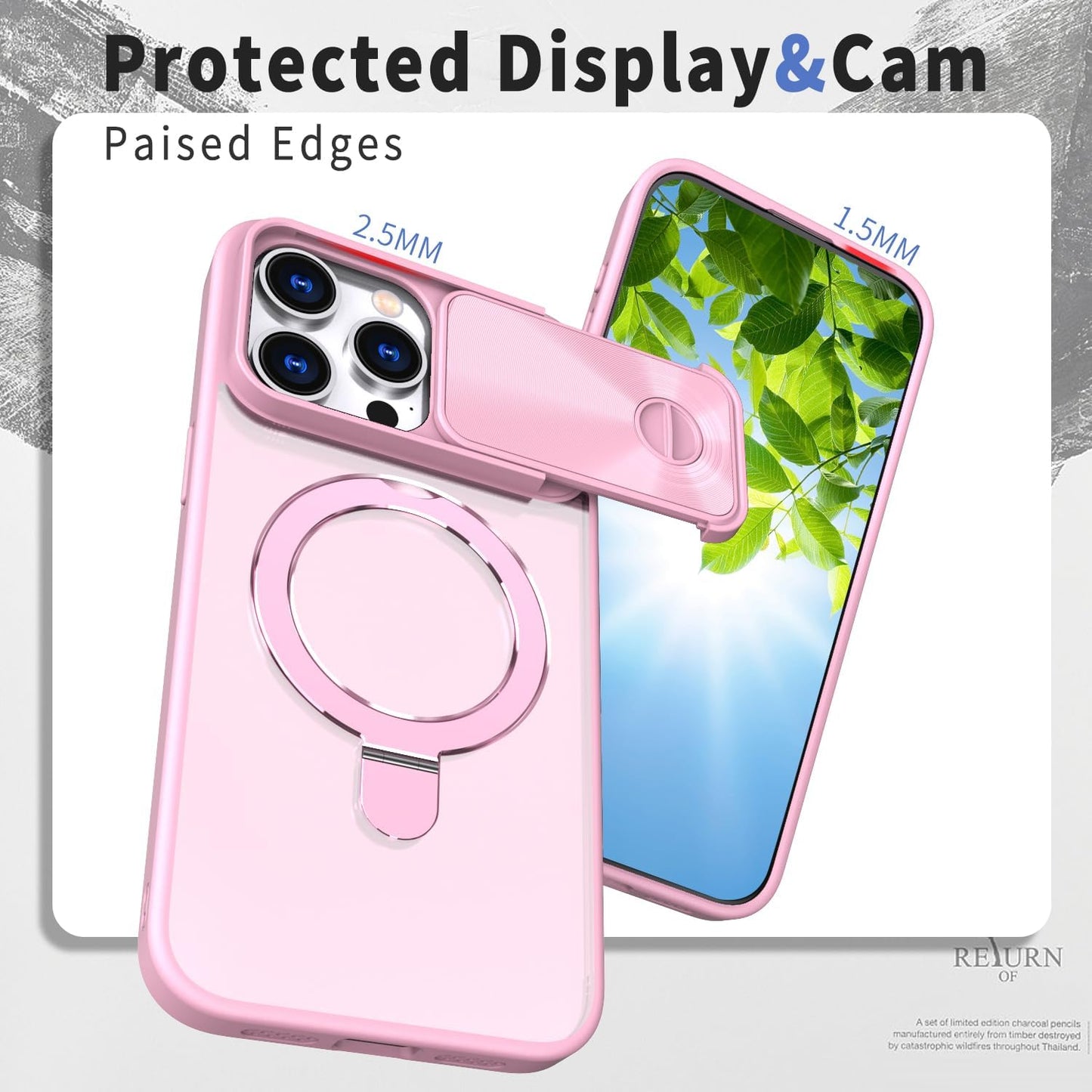 Magnetic mobile phone case for iPhone 15 Pro max, 360° rotating bracket supports wireless charging, camera sliding window protection, shockproof ultra-thin shell