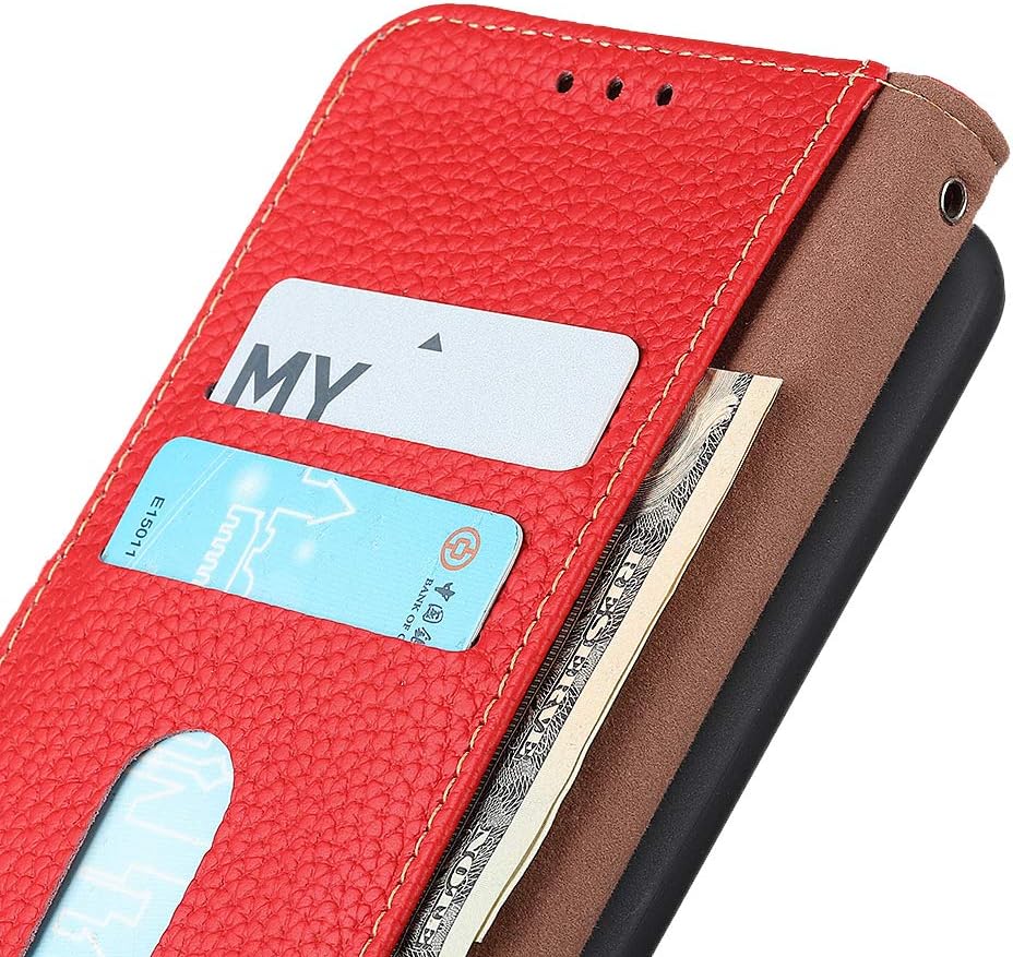 iTape Genuine leather pebbled phone case for Honor 400 Lite, cowhide RFID anti-theft brush phone case with card slot and shockproof flip cover Red