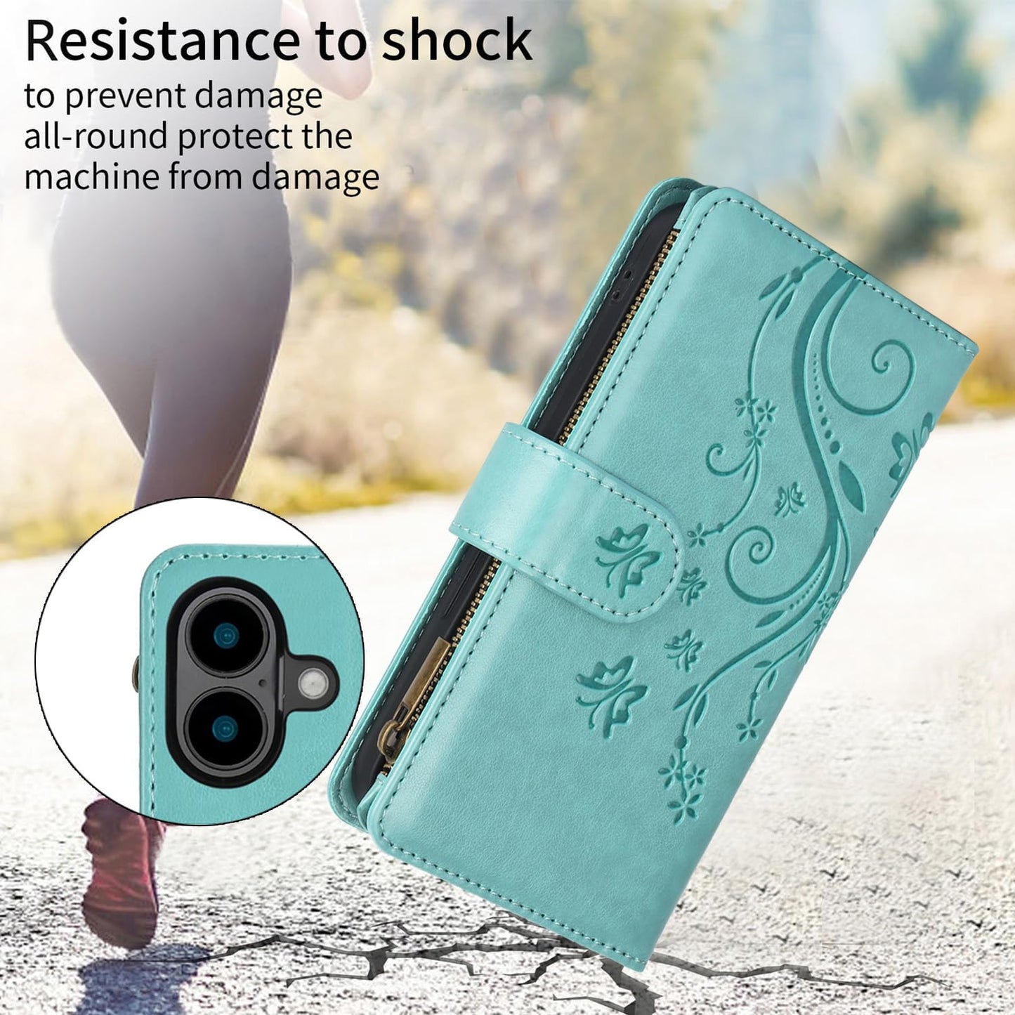 Orchid Butterfly Phone Case for iPhone 16 with Multiple Card Slots Wallet, Magnetic Closure Bracket, Shockproof Protective Phone Case Wristband