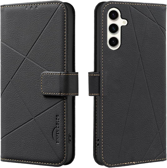 iTape Wallet phone case for Samsung Galaxy S24+, RFID anti-theft wallet, pressed edge leather case flip cover stand Black