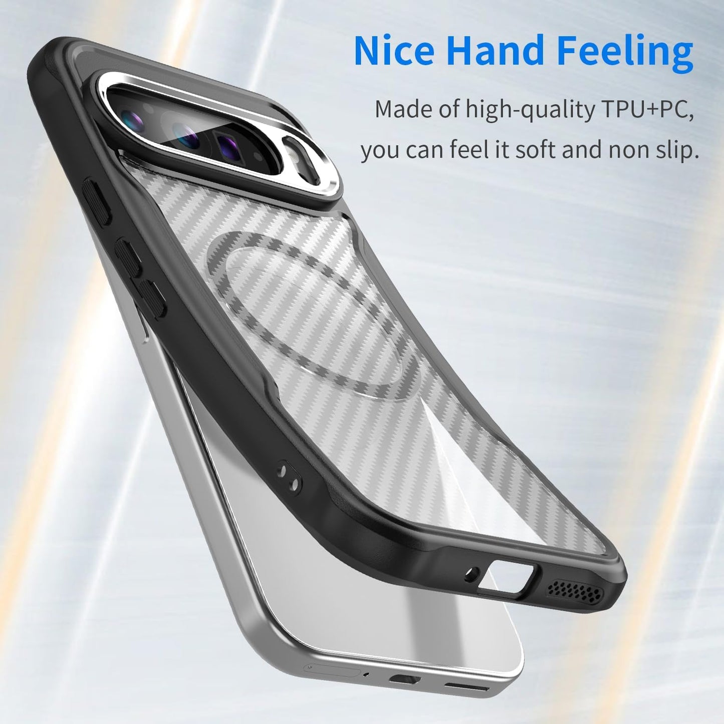 iTape Magnetic carbon fibre case for Google Pixel 9 Pro XL 5G, support wireless charging, carbon fibre shockproof slim case Green