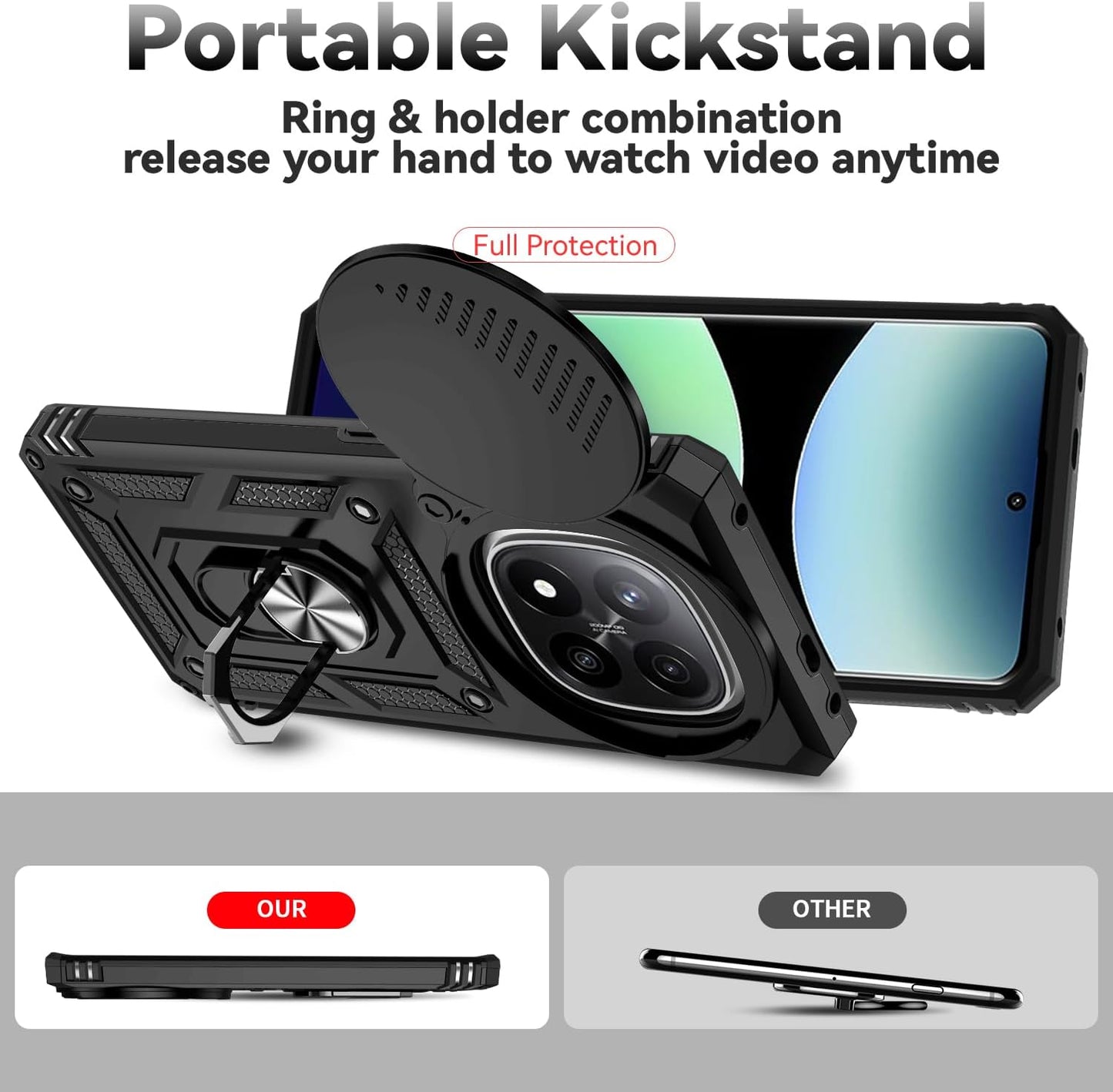 Magnetic Car Mount 2 in 1 Phone Case for Xiaomi Redmi Note 14 Pro+ 5G, Military Grade Protective Case, Phone Case Built-in 360° Rotating Ring Bracket Buckle Push Window Lens Protection