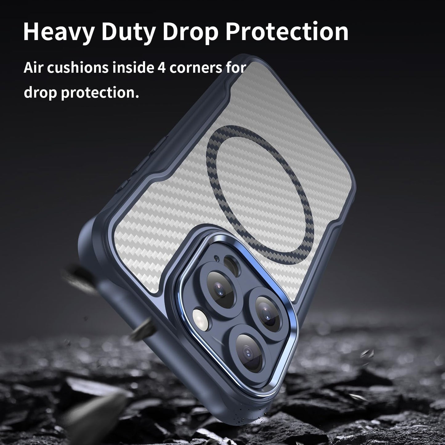 Magnetic carbon fibre case for iPhone 15 Pro, support wireless charging, carbon fibre shockproof slim case Blue