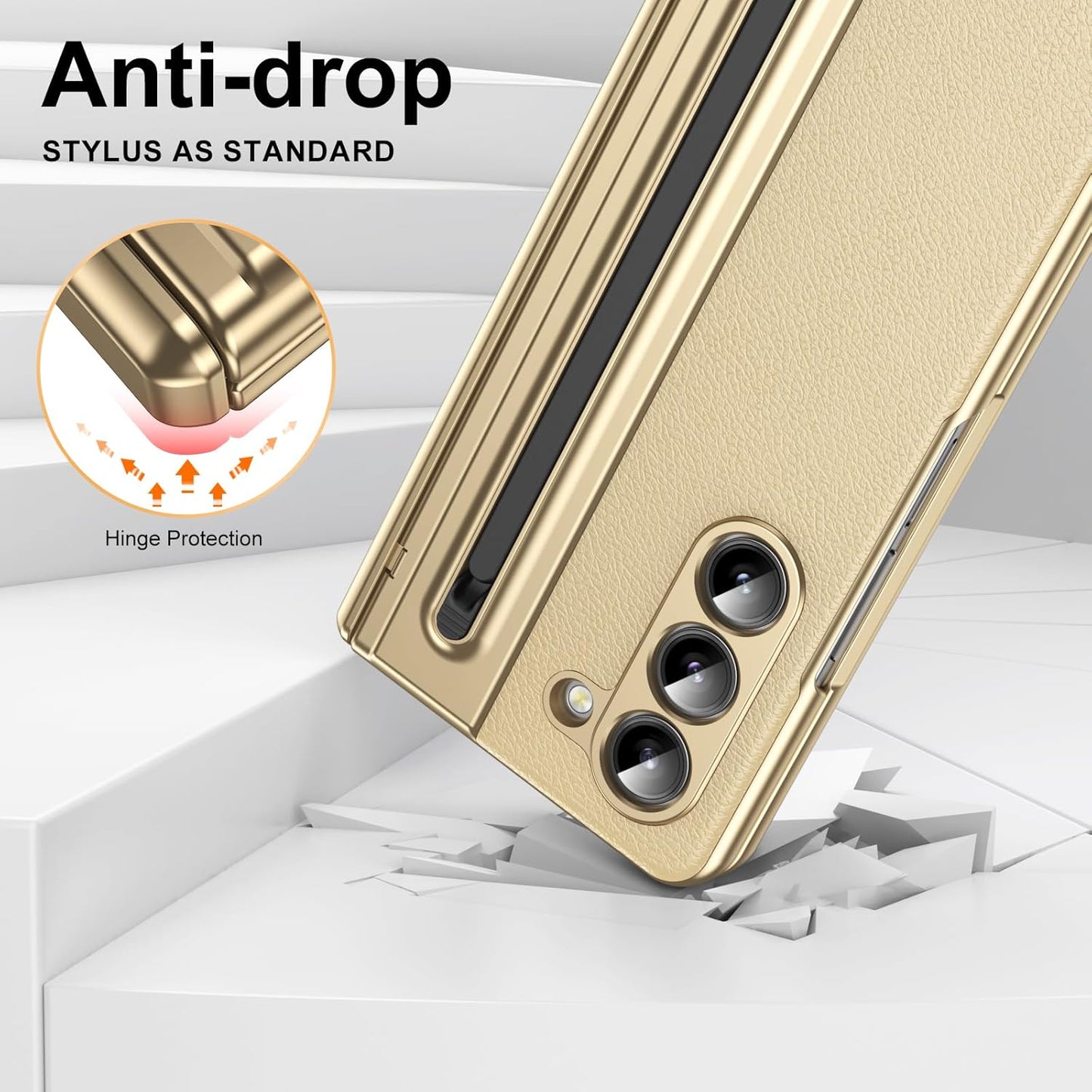 Lightweight phone case for Samsung Galaxy Z Fold5, hinged case supports wireless charging with lens protection, screen protector, complimentary stylus, drop-proof and fingerprint resistant