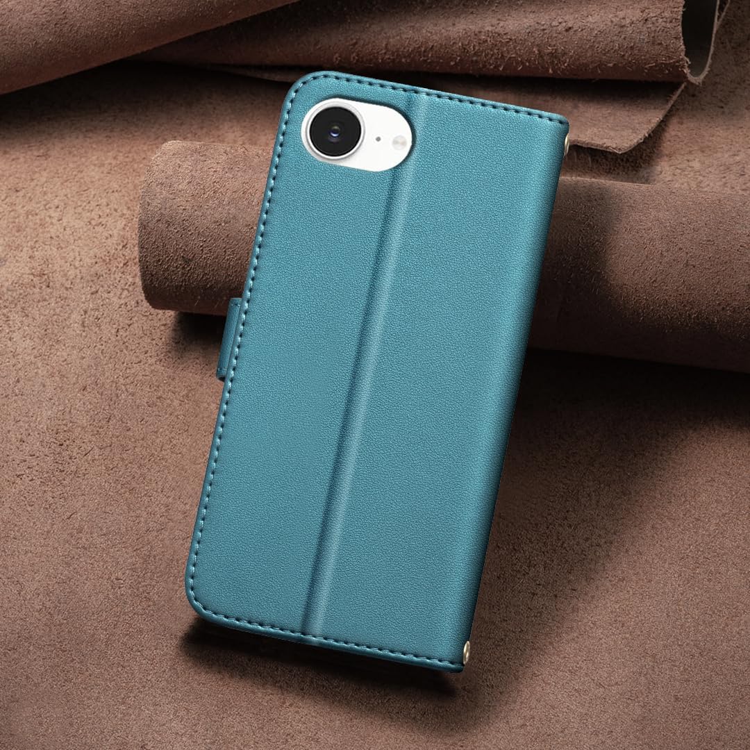Plaid Wallet Phone Case for iPhone 16E, Wallet Phone Case, Flip Stand, Credit Card Slot Wallet With wrist strap Green