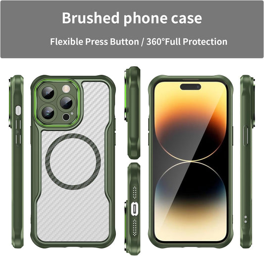 Magnetic carbon fibre case for iPhone 14 Pro max, support wireless charging, carbon fibre shockproof slim case Green